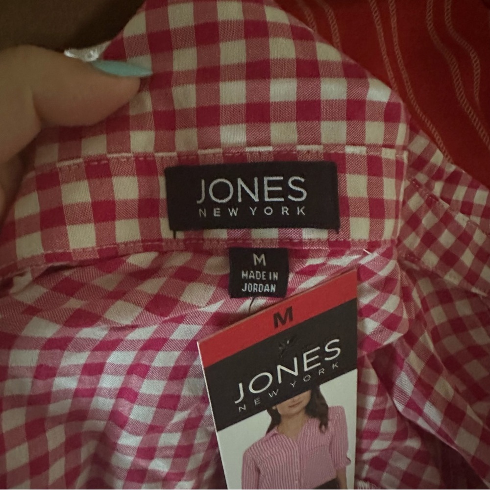 Jones New York || baby pink gingham tie front button down blouse - Picture 5 of 8
